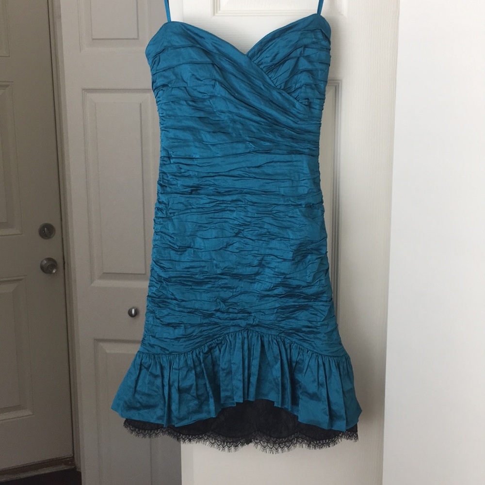 Strapless mini dress teal